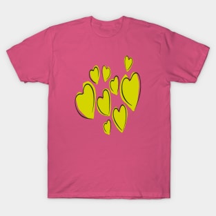 Cute Hearts Hand Drawn Bold Yellow Romantic Doodle T-Shirt